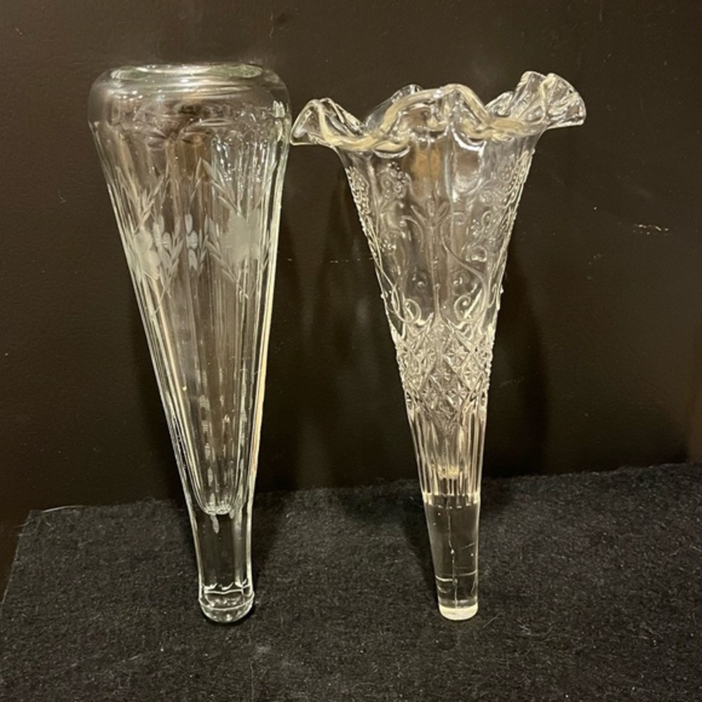 Vintage Automobile Limousine Glass Bud Vases Set of 2